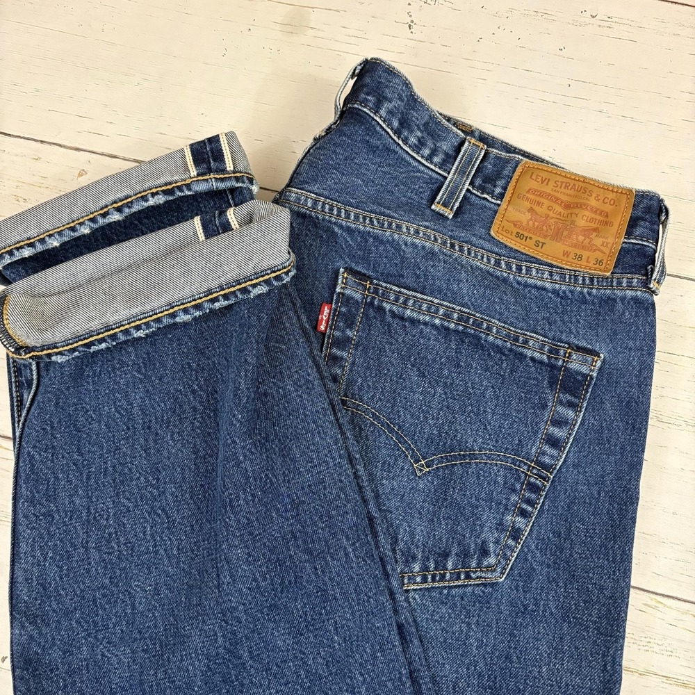Levi's 501 ST Selvedge Jeans 38x36 Blue Premium Denim Button Fly Straight Leg